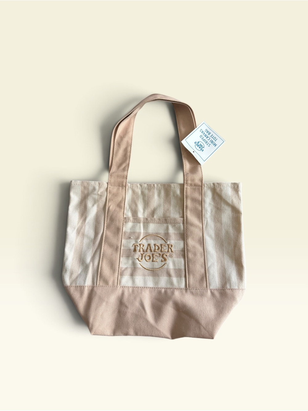 Trader Joe’s Cream and Tan Striped Canvas mini Tote NWT